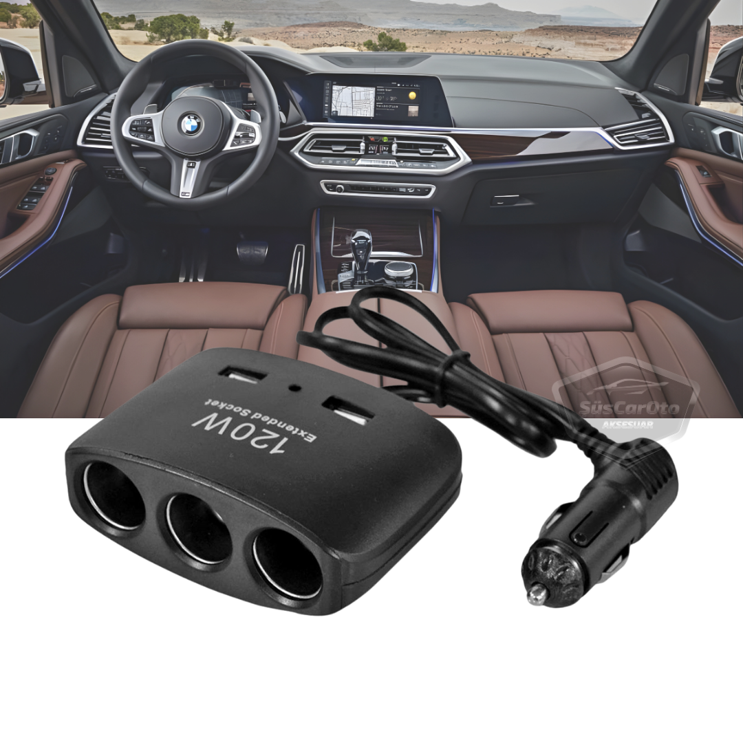 Üniversal 3 lü Çakmak Soketi 120W Çakmaklık Çoğaltıcı 2 Usb Araç Şarj Cihazı Çakmaklık Şarj Çakmak Çoklayıcı 12v/24v image 0