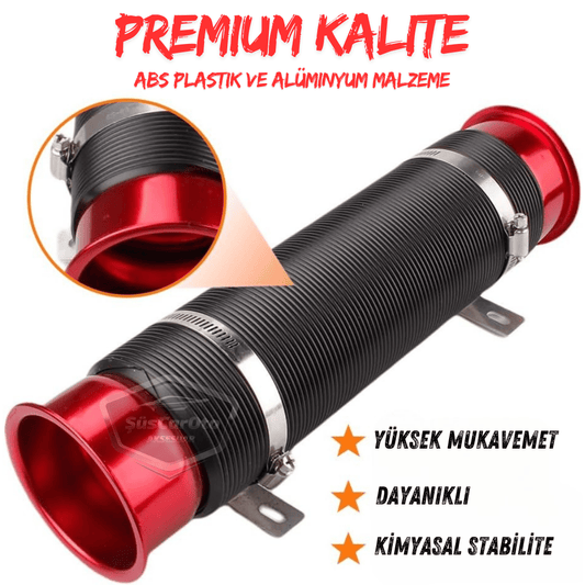 Universal Akordiyon Açık Hava Filtre Borusu Performans ve Ses Arttırıcı Uzayan Esnek Hortum 75 mm Hava Filtre Uzatma Sprali Kırmızı image 0