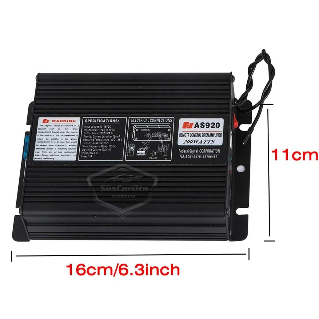 Profesyonel Polis Sireni Uzaktan Kumandalı Güçlü Siren Kablosuz Wireless Kontrol Korna Megafonlu Mikrofonlu Metal 200W 12V AS920 image 5