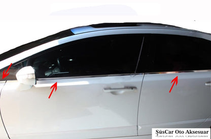 Honda Civic 2006-2011 Sedan Krom Cam Çıtası 4 Kapı 6 Parça P.Çelik image 1