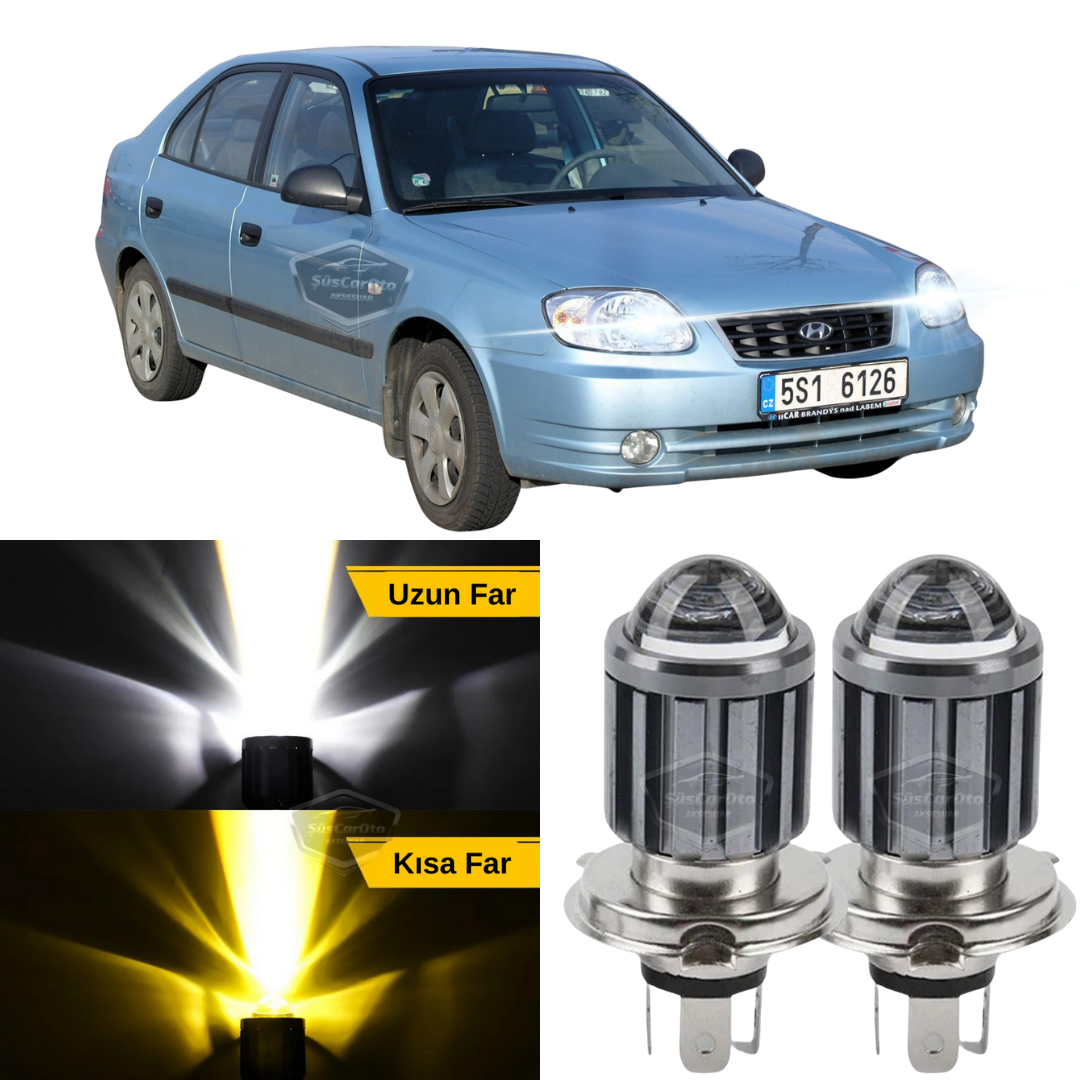Hyundai Accent Admire 2003-2006 Uyumlu Mercekli Far Ampulü Led Xenon Çift Renk Sarı-Beyaz Far Şimşek Etkili CSP Led Lamba Uzun Kısa 2 Adet Takım image 0