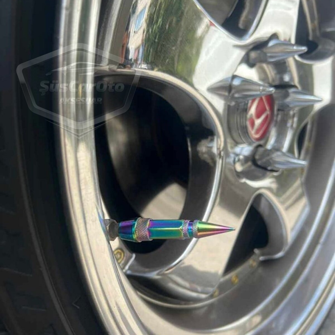 Sivri Sibop Kapağı Mermi Sibop Kapağı Araba Motosiklet Bisiklet Metal Bukalemun Renkli 4 lü Set image 2