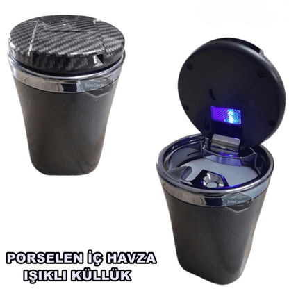 Üniversal Porselen Yanmaz Koku Geçirmez Mavi Işıklı Lüx Oto Küllük Dumansız Kapaklı Spor Araç İçi Küllük Araba Küllüğü Karbon Kapak image 6