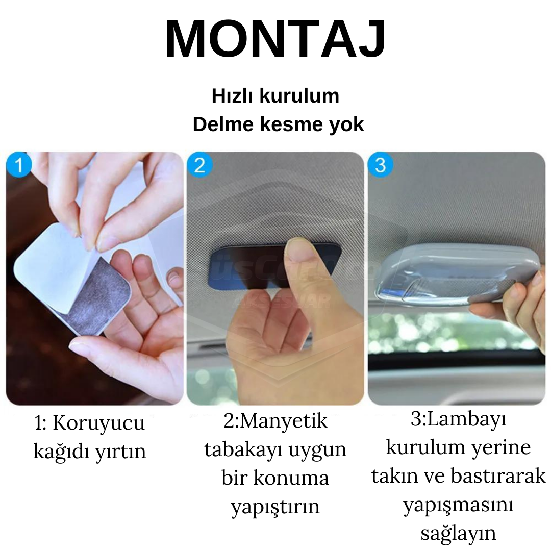 Araç İçi Tavan Lambası Gri Manyetik Tavan Aydınlatması Bagaj Lambası Mıknatıslı USB Şarjlı Oto İç Işık Beyaz Ledli image 8