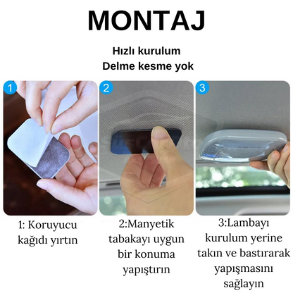 Araç İçi Tavan Lambası Gri Manyetik Tavan Aydınlatması Bagaj Lambası Mıknatıslı USB Şarjlı Oto İç Işık Beyaz Ledli image 8