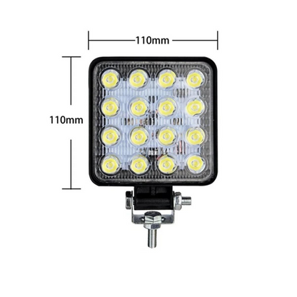 12V-24V Kare Çalışma Lambası 16 Led  Off Road Led Lamba Traktör Kamyon Tır Motosiklet Sis Farı Beyaz Projektör 48 Watt 11 cm 10 Adet image 2