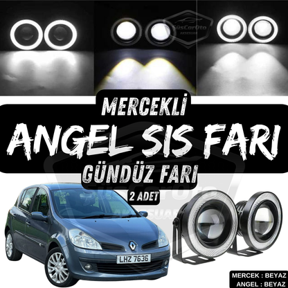Renault Clio 3 2005-2013 Uyumlu Üniversal Mercekli Angel Sis Farı Metal Su Geçirmez 76 mm Beyaz Halkalı Gündüz Farı Angel Eyes 2 Adet image 0
