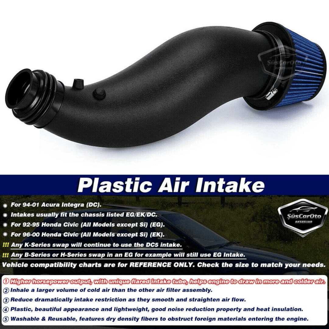 Honda Civic 1.6L EG EK 1992-2000 Uyumlu Performans &amp; Ses Arttırıcı Yüksek Akışlı Soğuk Spor Açık Hava Filtre Kiti Emme Borusu Set Bigtube +6 Hp 52-89 mm Siyah Mavi image 3