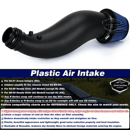 Honda Civic 1.6L EG EK 1992-2000 Uyumlu Performans &amp; Ses Arttırıcı Yüksek Akışlı Soğuk Spor Açık Hava Filtre Kiti Emme Borusu Set Bigtube +6 Hp 52-89 mm Siyah Mavi image 3