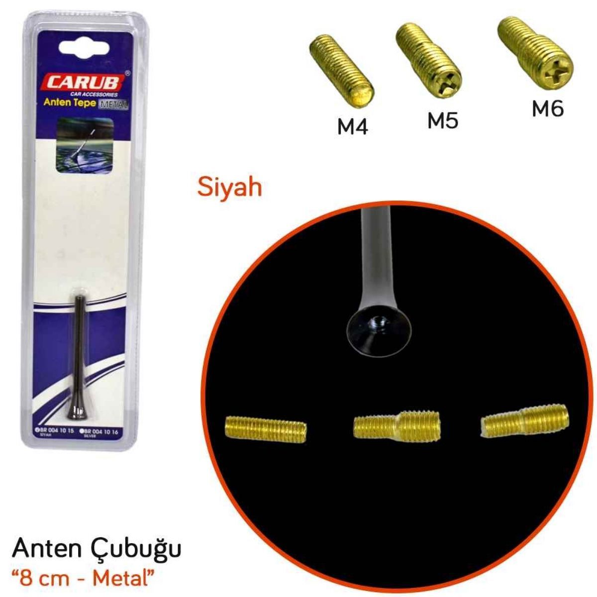 Carub Üniversal Tepe Anten Çubuk Metal 8 cm Siyah image 1