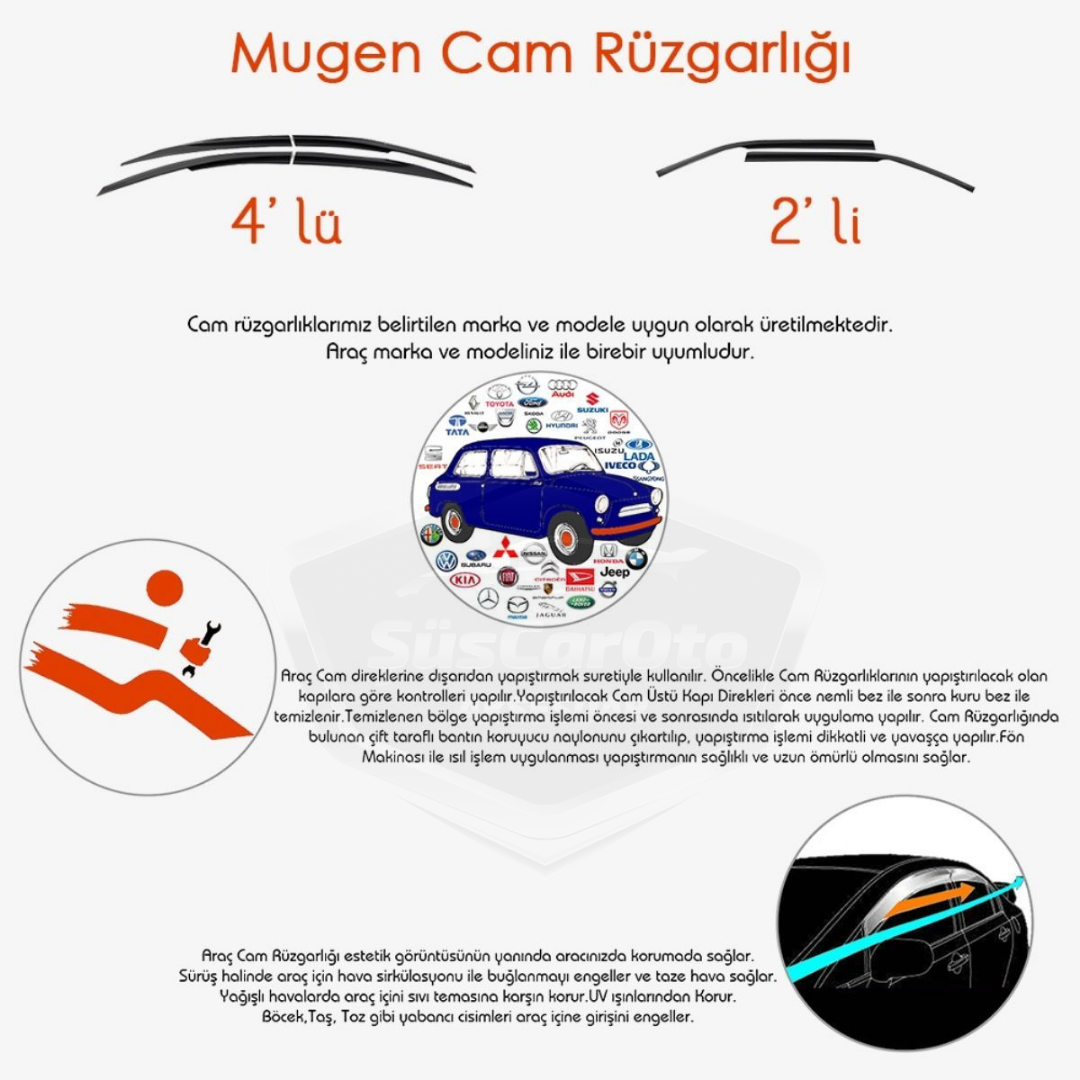 Vw Transporter T5-T6 2004-2024 Uyumlu Mugen Cam Rüzgarlığı Seti Piano Black 2'li İthal Parlak Siyah image 2