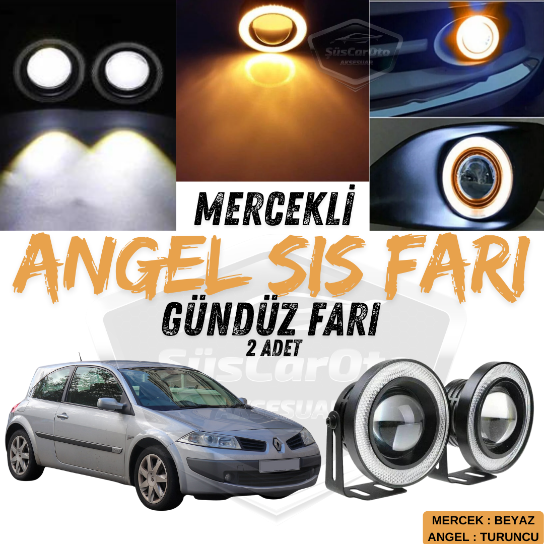 Renault Megane 2 2003-2008 Uyumlu Üniversal Mercekli Angel Sis Farı Metal Su Geçirmez 76 mm Turuncu Halkalı Gündüz Farı Angel Eyes 2 Adet image 0