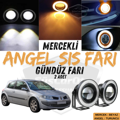 Renault Megane 2 2003-2008 Uyumlu Üniversal Mercekli Angel Sis Farı Metal Su Geçirmez 76 mm Turuncu Halkalı Gündüz Farı Angel Eyes 2 Adet image 0