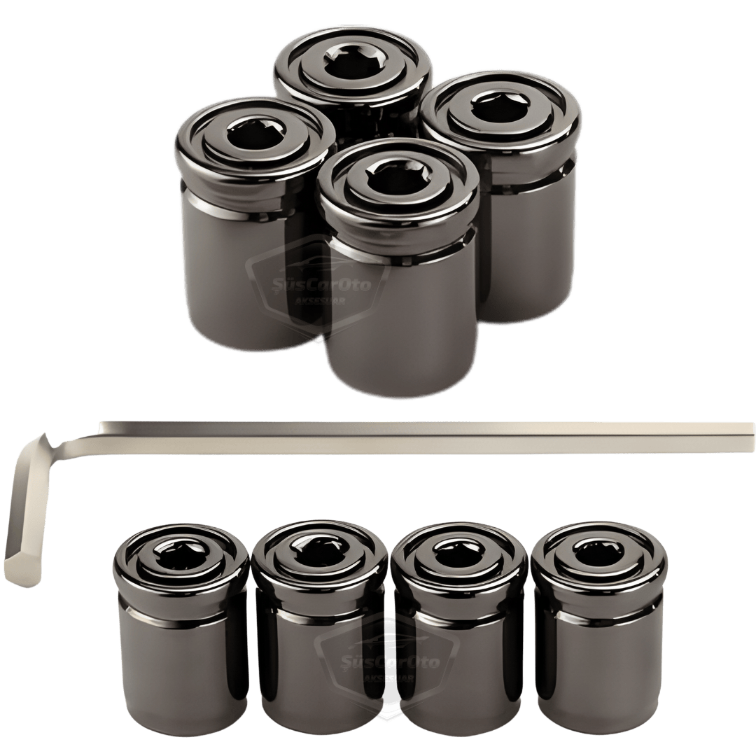 Kilitlemeli Sibop Kapağı Alyanlı Sibop Kapağı Araba Motosiklet Bisiklet Metal Sıkmalı Siyah 4 lü Set image 1