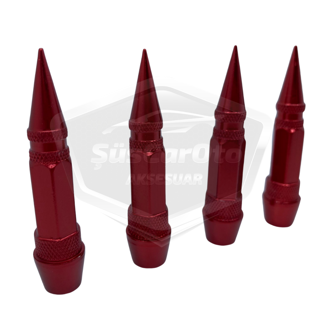 Sivri Sibop Kapağı Mermi Sibop Kapağı Araba Motosiklet Bisiklet Metal 4 lü Set Kırmızı image 4