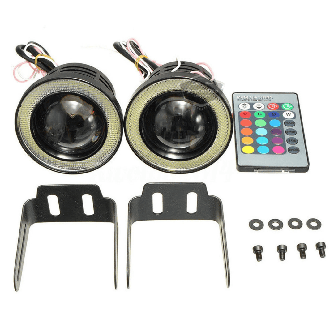 Üniversal Kumandalı RGB Mercekli Angel Sis Farı Metal Su Geçirmez 76 mm Beyaz Halkalı Gündüz Farı Angel Eyes 2 Adet image 6