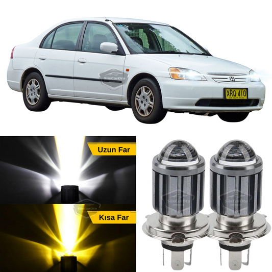 Honda Civic Vtec1 2001-2004 Makyajsız Kasa İle Uyumlu Mercekli Far Ampulü Led Xenon Çift Renk Sarı-Beyaz Far Şimşek Etkili CSP Led Lamba Uzun Kısa 2 Adet Takım image 0