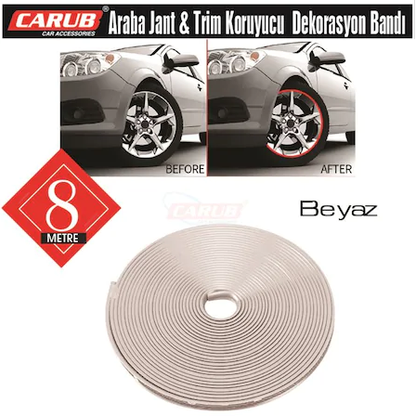 Carub Araba Jant Fitili Lastik Jant Trim Bandı 8 Metre BEYAZ image 0