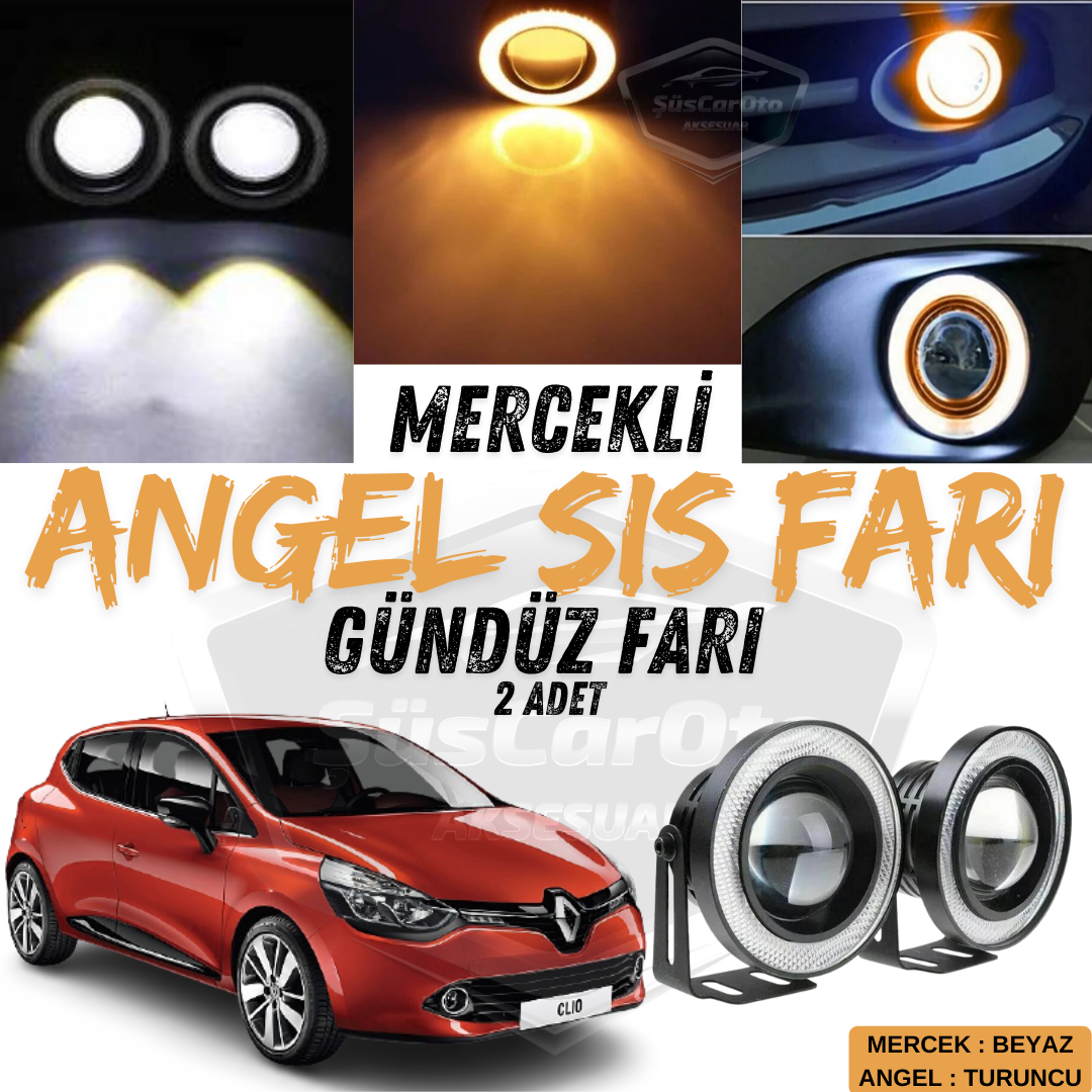 Renault Clio 4 2012-2020 Uyumlu Üniversal Mercekli Angel Sis Farı Metal Su Geçirmez 76 mm Turuncu Halkalı Gündüz Farı Angel Eyes 2 Adet image 0
