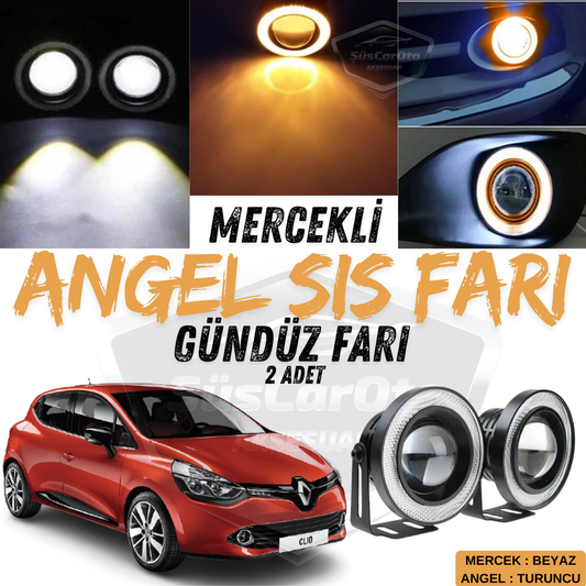 Renault Clio 4 2012-2020 Uyumlu Üniversal Mercekli Angel Sis Farı Metal Su Geçirmez 76 mm Turuncu Halkalı Gündüz Farı Angel Eyes 2 Adet image 0