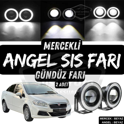 Fiat Linea 2007-2018 Uyumlu Üniversal Mercekli Angel Sis Farı Metal Su Geçirmez 76 mm Beyaz Halkalı Gündüz Farı Angel Eyes 2 Adet image 0