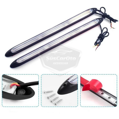 Selamlamalı Kayar Sinyalli Araba Gündüz Farı Esnek Gündüz Ledi DRL Led Lamba Güçlü Işık Açılış Animasyonlu 12V Su Geçirmez Sarı Beyaz 2 Adet 34.5 cm image 4