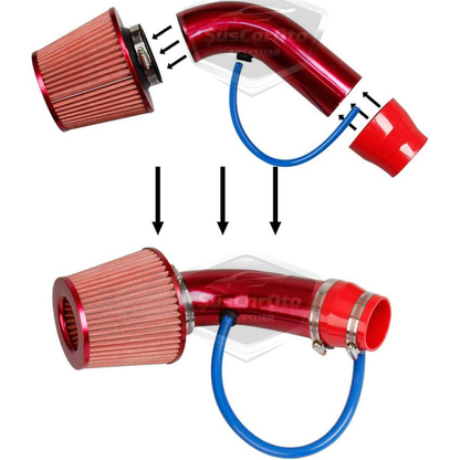 Universal Ses &amp; Performans Arttırıcı Açık Hava Filtre Kiti Set Alüminyum Alaşımlı Krom Bigtube +6 Hp 65-75 mm Kırmızı image 8