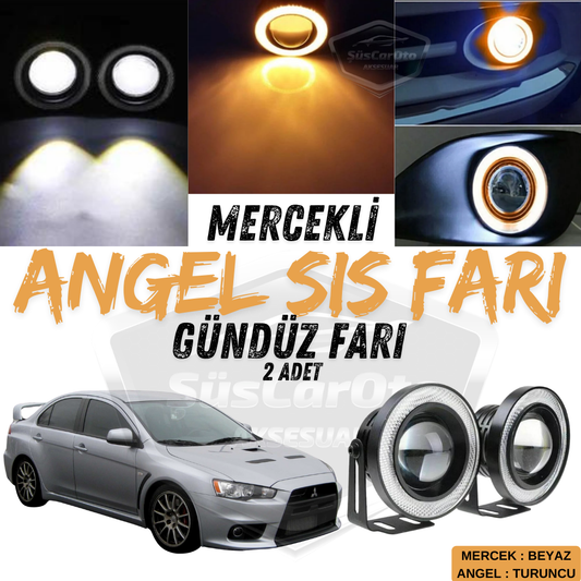Mitsubishi Lancer 2007-2014 Uyumlu Üniversal Mercekli Angel Sis Farı Metal Su Geçirmez 76 mm Turuncu Halkalı Gündüz Farı Angel Eyes 2 Adet image 0