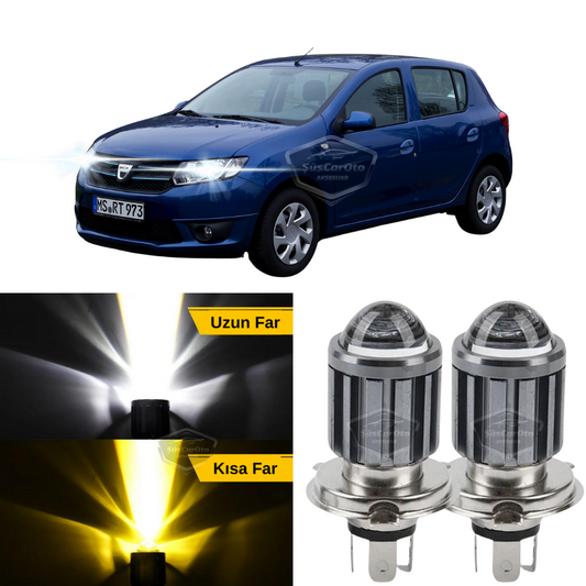 Dacia Sandero Mk2 Mk2.5 2009-2020 Uyumlu Mercekli Far Ampulü Led Xenon Çift Renk Sarı-Beyaz Far Şimşek Etkili CSP Led Lamba Uzun Kısa 2 Adet Takım image 0