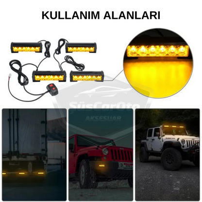 Profesyonel 6 Led Panjur İçi Tavan Tepe Çakar Lamba 4 lü Turuncu Ayaklı 12/24 Volt Off Road Ambulans İtfaiye Kurtarıcı Motosiklet Çakar Lamba İkaz Lambası Metal 9 Modlu Uyarı Işığı image 4