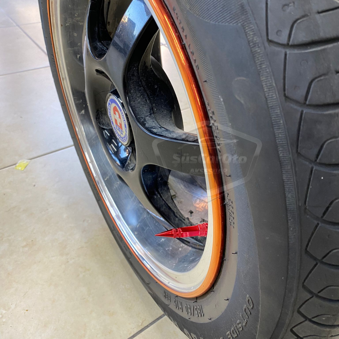 Sivri Sibop Kapağı Mermi Sibop Kapağı Araba Motosiklet Bisiklet Metal 4 lü Set Kırmızı image 2