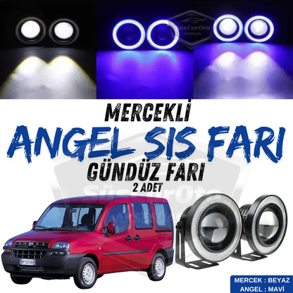 Fiat Doblo D1 2000-2005 Uyumlu Üniversal Mercekli Angel Sis Farı Metal Su Geçirmez 76 mm Mavi Halkalı Gündüz Farı Angel Eyes 2 Adet image 0