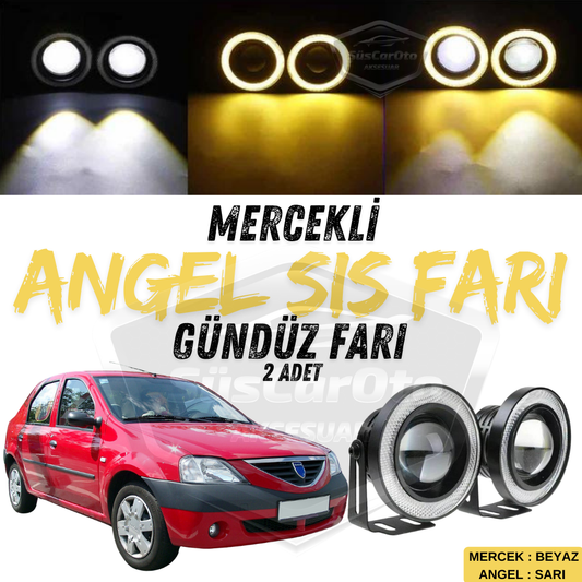Dacia Logan Uyumlu Üniversal Mercekli Angel Sis Farı Metal Su Geçirmez 76 mm Sarı Halkalı Gündüz Farı Angel Eyes 2 Adet image 0