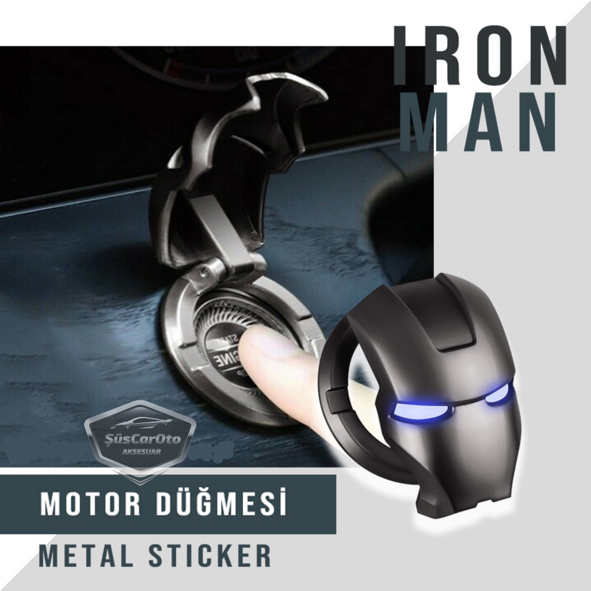 Start Stop Tuşu Kapağı Iron Man Metal Tuş Koruyucu Dekoratif Özel Çinko Alaşım Siyah image 0
