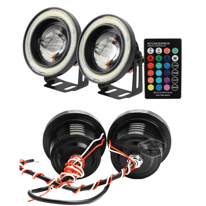Üniversal Kumandalı RGB Mercekli Angel Sis Farı Metal Su Geçirmez 76 mm Beyaz Halkalı Gündüz Farı Angel Eyes 2 Adet image 7