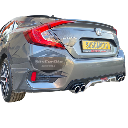 Honda Civic FC5 2016-2021 Araca Özel Siyah Gri Arka Difüzör Tırnaklı 4 Yuvarlak Egzoz Çıkışlı Arka Tampon Eki İthal 1.Sınıf image 2
