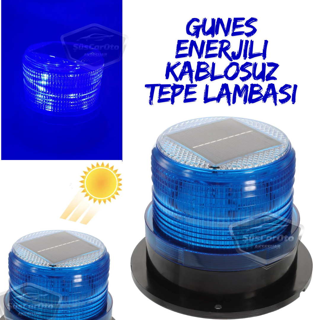 Güneş Enerjili Mıknatıslı Çakarlı Tavan Tepe Lambası Yuvarlak Tip Off Road Ambulans İtfaiye Kurtarıcı Çakar Su Geçirmez Mavi Kablosuz Tepe Çakar image 0