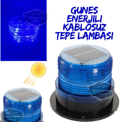 Güneş Enerjili Mıknatıslı Çakarlı Tavan Tepe Lambası Yuvarlak Tip Off Road Ambulans İtfaiye Kurtarıcı Çakar Su Geçirmez Mavi Kablosuz Tepe Çakar image 0