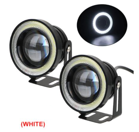 Üniversal Mercekli Angel Sis Farı Metal Su Geçirmez 76 mm Beyaz Halkalı Angel Eyes image 1