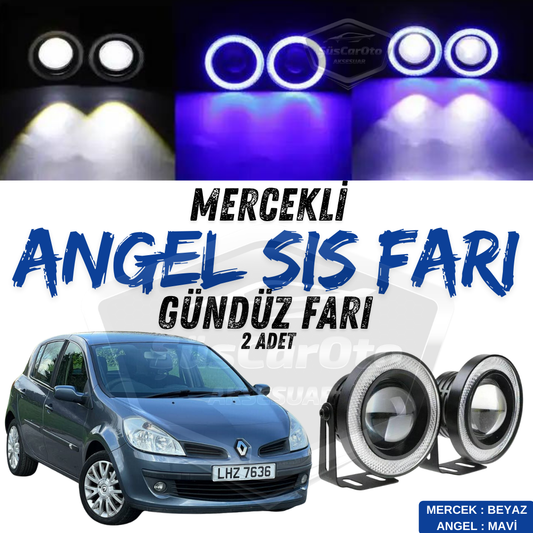 Renault Clio 3 2005-2013 Uyumlu Üniversal Mercekli Angel Sis Farı Metal Su Geçirmez 76 mm Mavi Halkalı Gündüz Farı Angel Eyes 2 Adet image 0