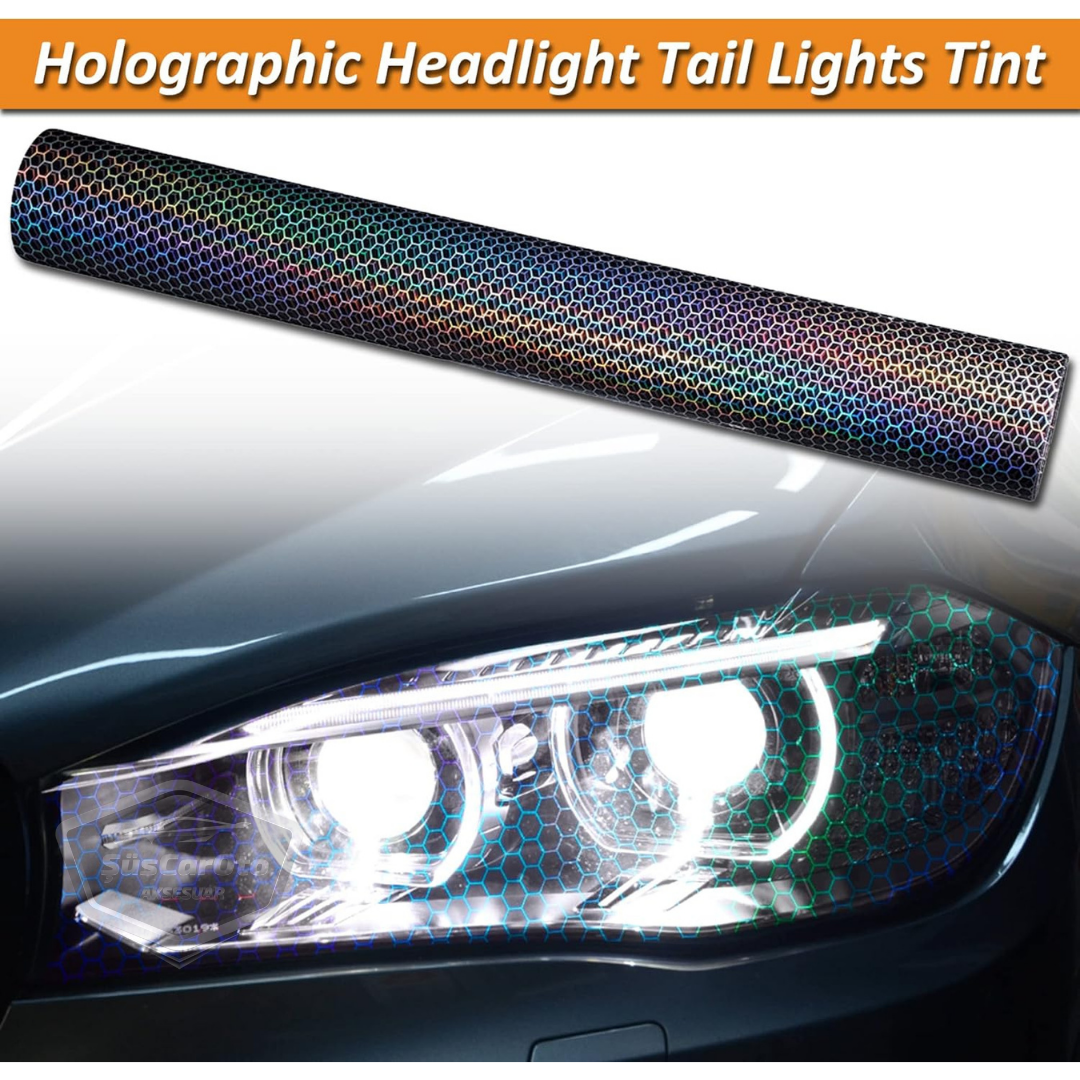 Siyah Hologram Petek Desen Far Stop Filmi Far Folyosu Far Çizik Çizilme Engelleyici Folyo 100 x 30 cm image 1