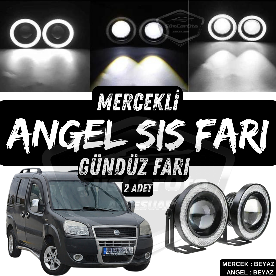 Fiat Doblo D2 2005-2010 Uyumlu Üniversal Mercekli Angel Sis Farı Metal Su Geçirmez 76 mm Beyaz Halkalı Gündüz Farı Angel Eyes 2 Adet image 0