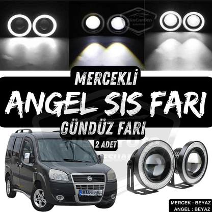 Fiat Doblo D2 2005-2010 Uyumlu Üniversal Mercekli Angel Sis Farı Metal Su Geçirmez 76 mm Beyaz Halkalı Gündüz Farı Angel Eyes 2 Adet image 0