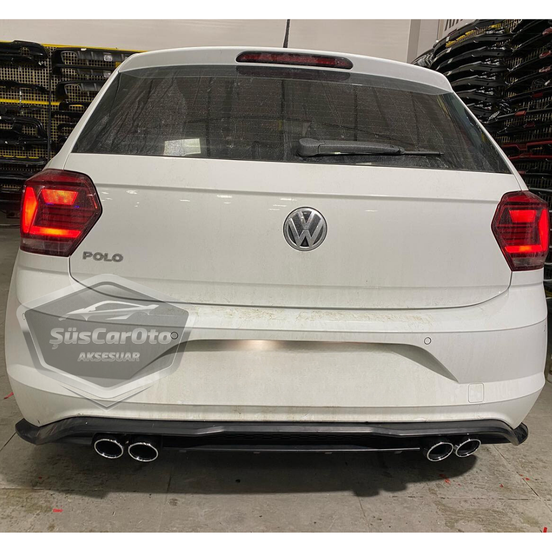 Vw Polo MK6 2018 Sonrası Araca Özel Mat Siyah Arka Difüzör Tırnaklı 4 Krom Egzoz Çıkışlı Arka Tampon Eki İthal 1.Sınıf image 4