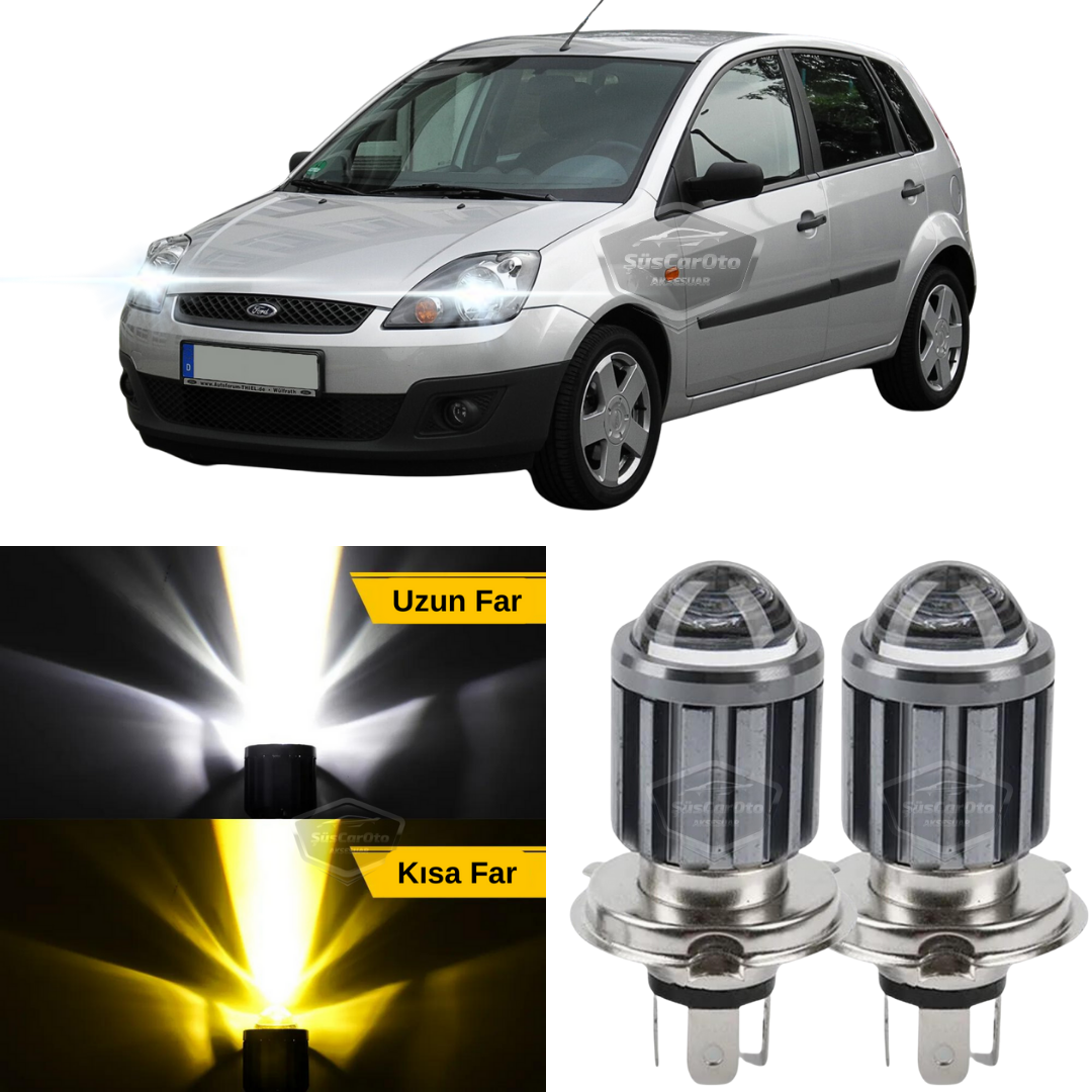 Ford Fiesta 2002-2008 Uyumlu Mercekli Far Ampulü Led Xenon Çift Renk Sarı-Beyaz Far Şimşek Etkili CSP Led Lamba Uzun Kısa 2 Adet Takım image 0
