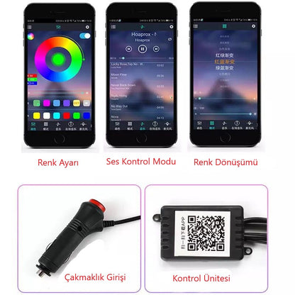 Araç İçi App Kontrollü RGB Atmosfer Ambiyans Led Neon Lamba 5 Parça 6 Metre image 6