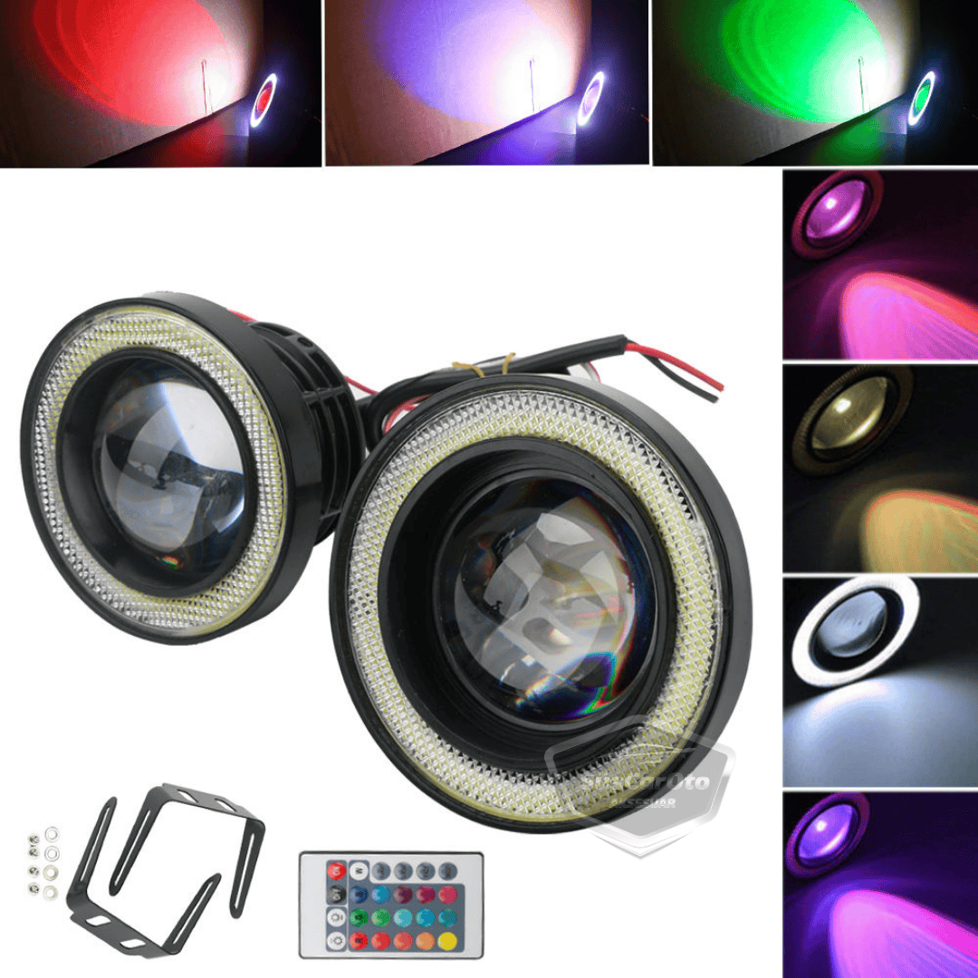 Üniversal Kumandalı RGB Mercekli Angel Sis Farı Metal Su Geçirmez 76 mm Beyaz Halkalı Gündüz Farı Angel Eyes 2 Adet image 8