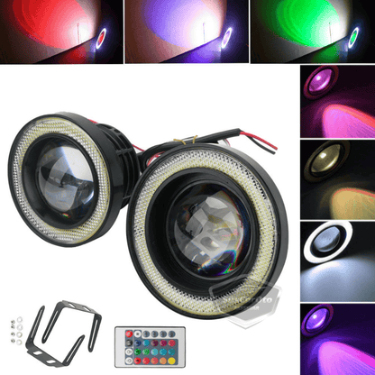 Üniversal Kumandalı RGB Mercekli Angel Sis Farı Metal Su Geçirmez 76 mm Beyaz Halkalı Gündüz Farı Angel Eyes 2 Adet image 8