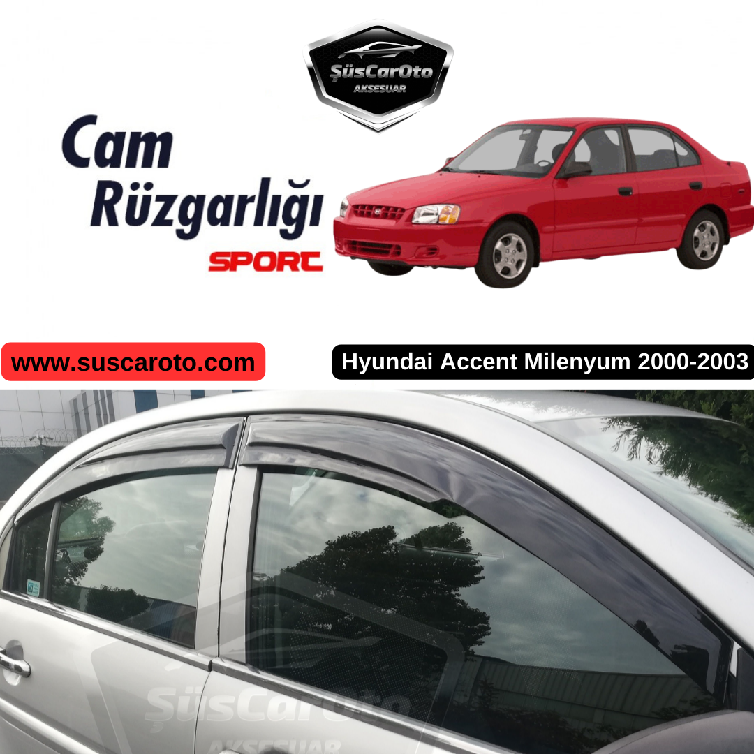 Hyundai Accent Milenyum 2000-2003 Uyumlu Mugen Cam Rüzgarlığı Seti Piano Black 4'lü İthal image 0