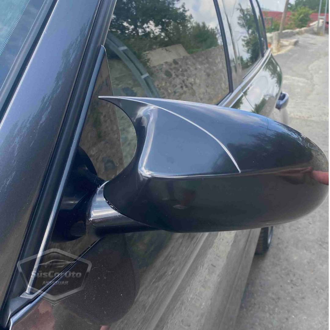 BMW E87 1 Serisi Makyajsız Kasa 2004-2009 Uyumlu Batman Yarasa Ayna Kapağı Piano Black ABS Plastik image 4